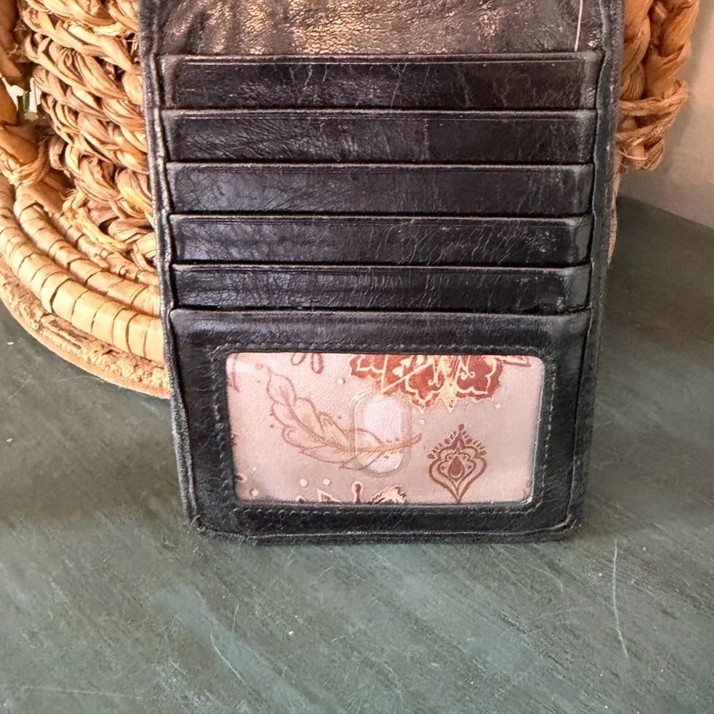 HOBO Euro Slide black leather card case. Five exterior card slots